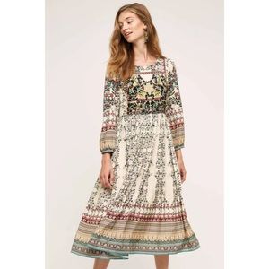 BHANUNI BY JYOTI White Viscose Crepe Floral Printed Midi Dress 00